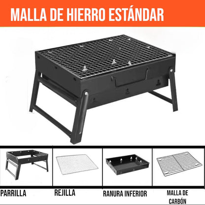 Pack Parrillero 🔥 Parrilla De Carbón Portátil Plegable + Set de 3 implementos para asado