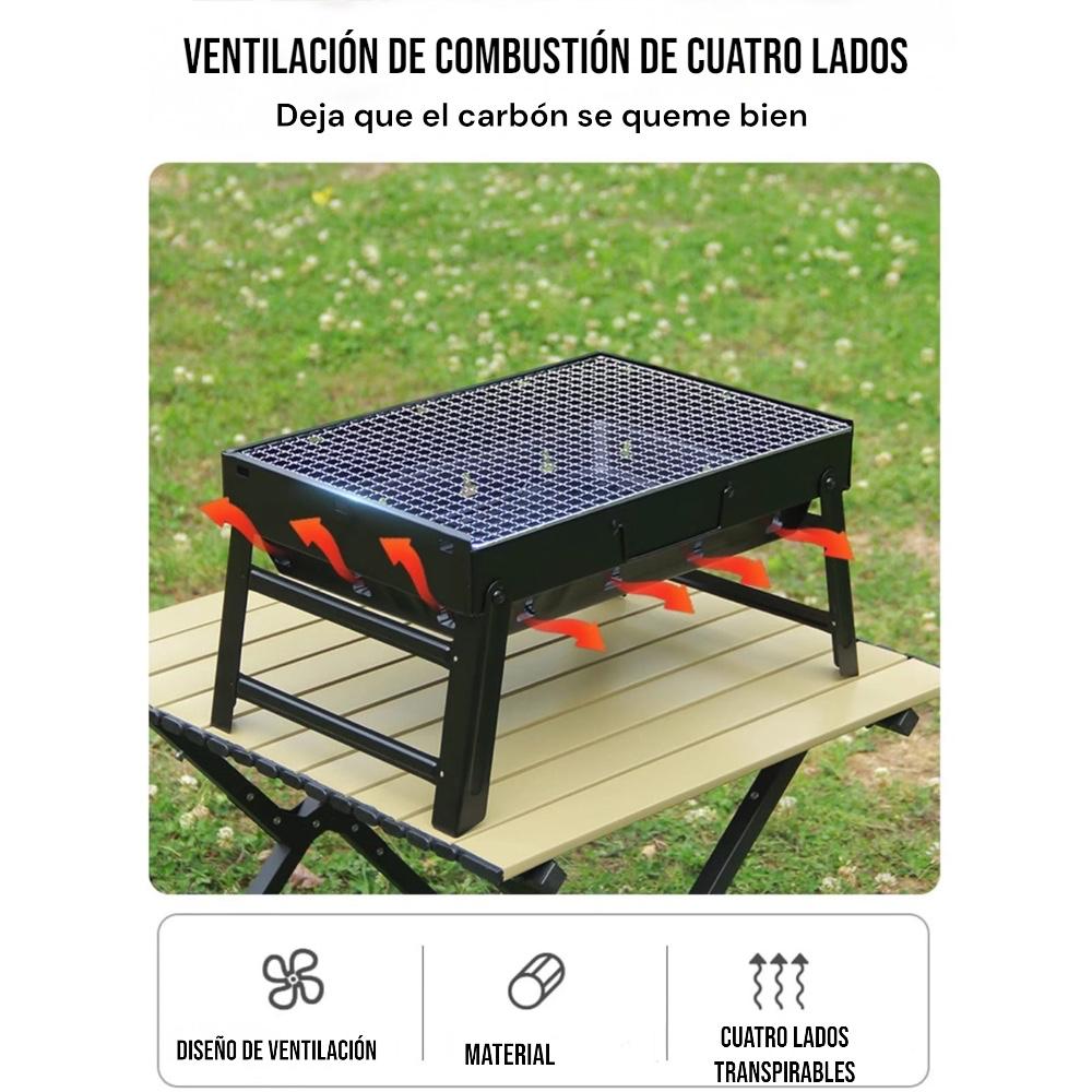 Pack Parrillero 🔥 Parrilla De Carbón Portátil Plegable + Set de 3 implementos para asado